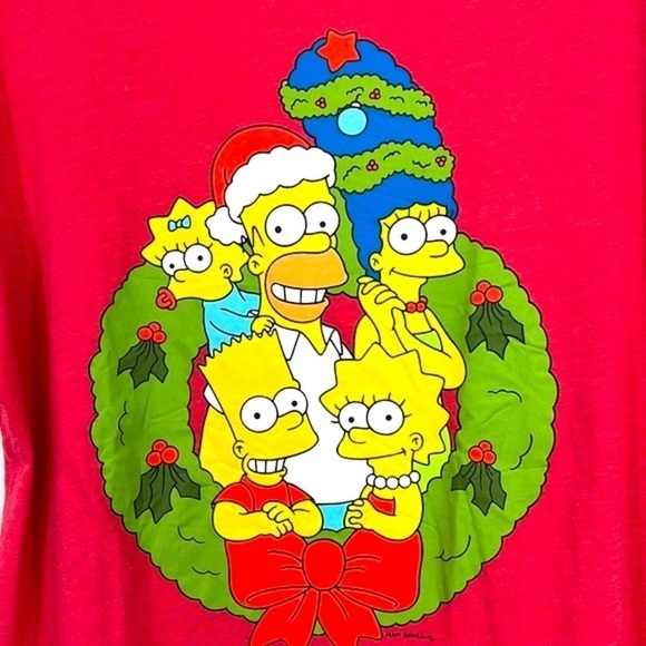 The Simpsons - NWT The Simpsons Family With Christmas Wreath Graphic T Shirt XL - Picture 8 of 11